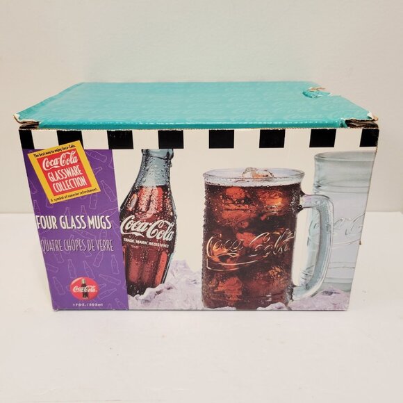 Vtg 1996 Coca Cola Indiana Glass Company 4 Mug Collection BOX ONLY - Picture 1 of 7